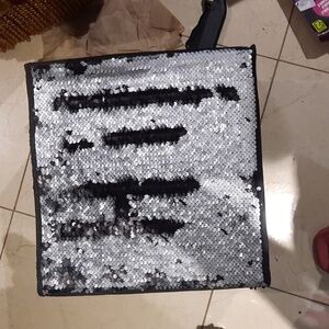 NWT SEXXXY BLACK SILVER SEQUIN STORAGE CONTAINER ORGANIZER COLLAPSIBLE BOX